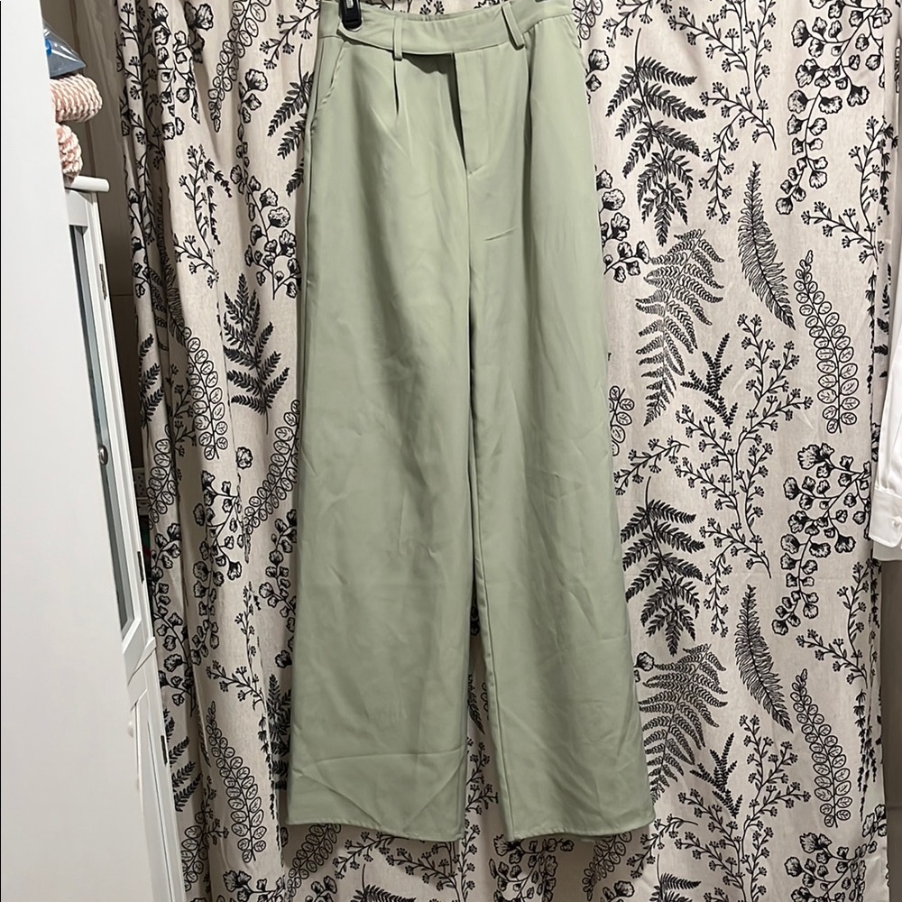 Missguided Sage Green Wide Leg Trousers